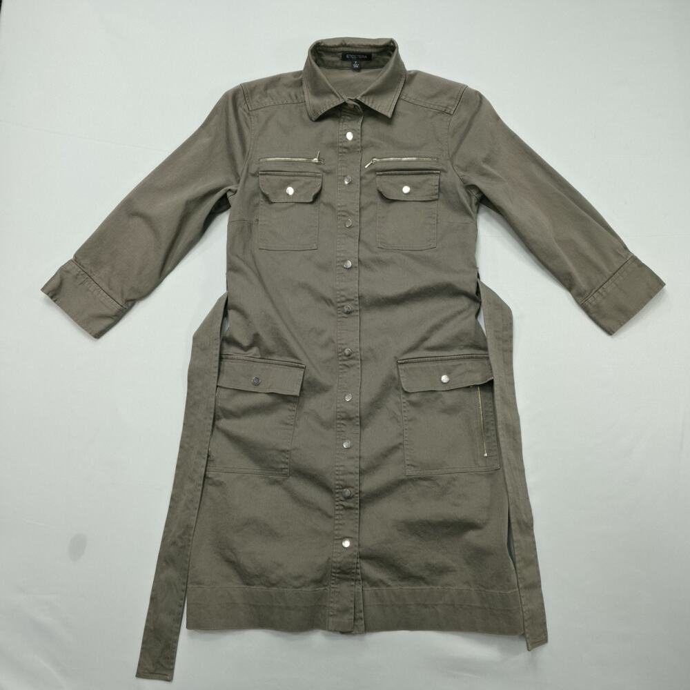 Etcetera Womens Size 2 Olive Utility Shirt Dress Belted Safari Military Travel